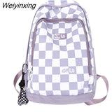 Weiyinxing Women Plaid Backpack Fashion Lady Laptop School Bag New Girl Boy Backpack Trendy Female Men Travel Book Lattice Student Bag