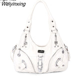 Weiyinxing Washed Shoulder Bags for Women 2023 Classic Fashion Motorcycle Soft Handbags PU Leather Shoppin Bags Chic Crossbody Bag