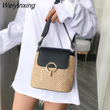 Weiyinxing Straw Shoulder Messenger Bags Women's Designer Luxury Woven Bucket Bag 2023 New Summer Beach Straw Bag Female Handbag