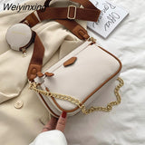 Weiyinxing chains women shoulder bags designer wide strap messenger bags luxury pu leather crossbody bag lady small purse 3 bag set