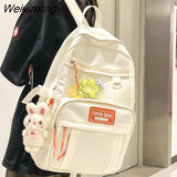 Weiyinxing Multiple Pockets Waterproof Nylon Women Backpack Female Kawaii Mesh Travel Bag Cute Schoolbag for Girl Student Bookbag
