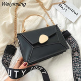 Weiyinxing Mantang 2023 Fashion Contrast PU Leather Designer Shoulder Messenger Bag Metal Handle Strap Casual Portable Messenger Bag