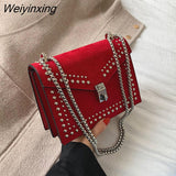 Weiyinxing Chain Rivet Lock Designer Crossbody Bags For Women Luxury Handbags Travel Red Shoulder Messenger Bag Ladies Small Flaps 2023