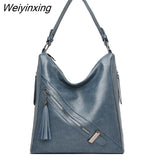 Weiyinxing Brand Soft Leather Ladies Messenger Bag High Capacity Tassel Handbag High Quality Girls Shoulder Bag New Fashion Tote Bag