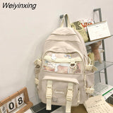 Weiyinxing New Waterproof Nylon Mesh Women Backpack Female Solid Color Badge Travel Bag College Girl Multi-pocket Schoolbag Book Bags