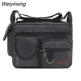 Weiyinxing Men's Canvas Shoulder Bags Large Capacity Multi Layer Men Messenger Bag Student Single Travel Shoulder Bag Male Satchel Knapsack