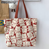 Weiyinxing Women Canvas Shopping Bags Eco Reusable Foldable Shoulder Bags Large Capacity Handbags Casual Cute Bag for Women Dropshipping