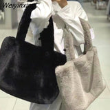 Weiyinxing Women's Autumn And Winter Plush Bag Lambswool Women's Bag Large Capacity Tote Bag Black And Grey Shoulder Bag Villus Handbag