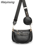 Weiyinxing chains women shoulder bags designer wide strap messenger bags luxury pu leather crossbody bag lady small purse 3 bag set