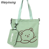 Weiyinxing Handbags Shoulder Bags Large Capacity Student Schoolbag Cartoon Bear Pattern Tote Bag Young Girls Handbag Messenger Bags