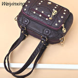 Weiyinxing Quality Soft Leather Multiple Pockets Women Handbags Luxury Small Female Shoulder Messenger Bags Designer Rivet Ladies Tote