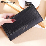 Weiyinxing New Korean Version Crocodile Pattern Long Wallet Ladies Color Matching Multi-card Pocket Thin Leather Fashion Women Purse