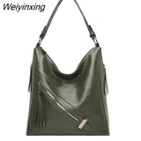 Weiyinxing Brand Soft Leather Ladies Messenger Bag High Capacity Tassel Handbag High Quality Girls Shoulder Bag New Fashion Tote Bag