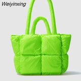 Weiyinxing Large Tote Padded Handbags Designer Quilted Women Shoulder Bags Luxury Nylon Down Cotton Crossbody Bag Winter Purse 2023