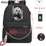 Weiyinxing Revenger Mikey Sano Manjiro Anime School Backpack Teen Girls Backpacks Travel Laptop Chain Backpack W/ Headphone USB Port
