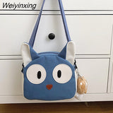 Weiyinxing Women Cute Cat Canvas Bag Female 2023 New Cartoon Shoulder Bags Student Large Messenger Bag Cat Shape Female Handbag Tote Bags