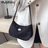 Weiyinxing Women Solid Color Shoulder Bag Mini Crescent Messenger Handbags Luxury Designer Nylon Handbag Retro Ladies Underarm Bags