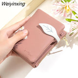 Weiyinxing New PU Leather Women's Short Wallet Small Fresh Korean Zipper Folding Coin Purse Multifunctional Buckle 2 Fold Card Holder 911