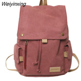 Weiyinxing Women's Fashion Beige Canvas Backpack Men's Contrast Travel Bag College Girl's Schoolbag Laptop Bag Student Mochila 2023 New