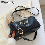 Weiyinxing Small Contrasting Colors PU Leather Bucket Crossbody Bags for Women 2023 Fashion Chain Shoulder Bag Lady Luxury Handbags