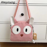 Weiyinxing Women Cute Cat Canvas Bag Female 2023 New Cartoon Shoulder Bags Student Large Messenger Bag Cat Shape Female Handbag Tote Bags