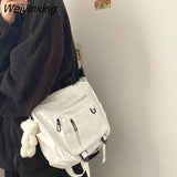 Weiyinxing Women Canvas Bag Female Buckle Zipper Messenger Bag Women High Capacity Student Solid Color Multiple Bag Travel Bag Cute Pendant