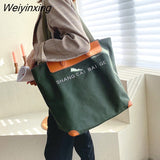 Weiyinxing canvas women handbags designer letters shoulder crossbody bags female large capacity tote leather patchwork shopper bag