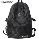 Weiyinxing Women Plaid Leisure School Bag Girl Travel Laptop Student Backpack Female Teenager Book Bags Ladies Nylon College Packet Fashion