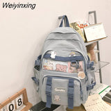 Weiyinxing New Waterproof Nylon Mesh Women Backpack Female Solid Color Badge Travel Bag College Girl Multi-pocket Schoolbag Book Bags
