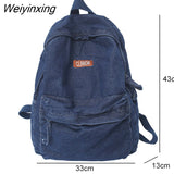 Weiyinxing Cool Washed Denim Backpack Kawaii Letters Embroidery Travel Bag High Quality Boy Girl Schoolbag Women Laptop Backpacks