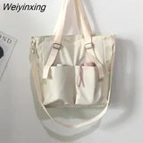 Weiyinxing Women Shoulder Bag Nylon Messenger Bag Large Capacity Solid Color Handbag Tote Bag Women Student Bag Cute Cartoon Pendants
