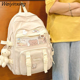 Weiyinxing New Waterproof Nylon Mesh Women Backpack Female Solid Color Badge Travel Bag College Girl Multi-pocket Schoolbag Book Bags