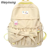 Weiyinxing Style Women Sweet Backpack Large Capacity Open Pockets Kawaii Female Bow School Bags for Teenager Girls Travel Backpacks