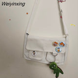 Weiyinxing Canvas Messenger Bag Women Large Capacity Crossbody Bags Outdoor School Student Book Computer Laptop Shoulder Bag
