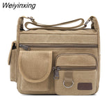 Weiyinxing Men's Canvas Shoulder Bags Large Capacity Multi Layer Men Messenger Bag Student Single Travel Shoulder Bag Male Satchel Knapsack