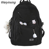 Weiyinxing Solid Color Big Student Backpack Rucksack Girl School Bag High Capacity Women Backpack Female Cute Leisure Travel Mochila