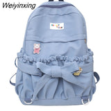 Weiyinxing Style Women Sweet Backpack Large Capacity Open Pockets Kawaii Female Bow School Bags for Teenager Girls Travel Backpacks