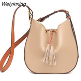 Weiyinxing Leather Women Handbag Fashion Totes High Quality Shoulder Bag Fashion Female Crossbody Bag Luxury Tassel Woman Sac Black