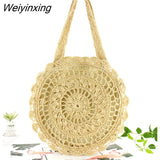 Weiyinxing Straw Bags for Women Circle Beach Handbags Summer Rattan Shoulder Bags Handmade Knitted Travel Big Totes Bag 2023 New