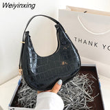Weiyinxing Leather Women Luxury Designer Handbag Purses 2023 Fashion Vintage Double Zipper Half Moon Crescent Hobos Shoulder Bags