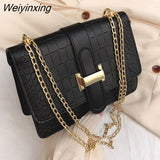 Weiyinxing Square Flip Bag 2023 summer New Quality PU Leather Women's Designer Handbag Stone Pattern Lock Chain Shoulder Messenger Bag