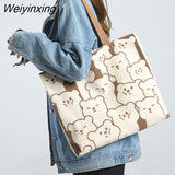 Weiyinxing Women Shopping Bags Eco Reusable Foldable Shoulder Bag Large Capacity Canvas Handbags Cartoon Bag for Women Shopping Bags