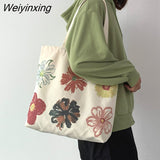 Weiyinxing Women Canvas Shopping Bags Eco Friendly Reusable Handbags Female Large Capacitry Shopping Bags Casual Foldable Shoulder Bags