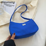 Weiyinxing Women Solid Color Shoulder Bag Mini Crescent Messenger Handbags Luxury Designer Nylon Handbag Retro Ladies Underarm Bags