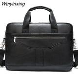 Weiyinxing Real Cowskin Men Computer Business Shoulder Bags Retro Solid Travel Laptop Briefcase High Quality Vintage Leisure Handbags