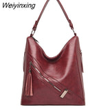 Weiyinxing Brand Soft Leather Ladies Messenger Bag High Capacity Tassel Handbag High Quality Girls Shoulder Bag New Fashion Tote Bag