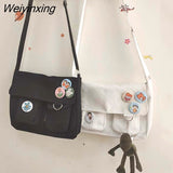 Weiyinxing Canvas Messenger Bag Women Large Capacity Crossbody Bags Outdoor School Student Book Computer Laptop Shoulder Bag