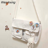 Weiyinxing Canvas Messenger Bag Women Large Capacity Crossbody Bags Outdoor School Student Book Computer Laptop Shoulder Bag