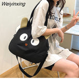 Weiyinxing Women Cute Cat Canvas Bag Female 2023 New Cartoon Shoulder Bags Student Large Messenger Bag Cat Shape Female Handbag Tote Bags