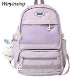 Weiyinxing Capacity Grid College Nylon Backpack Ladies Travel Backpack Multi Pocket Laptop Bag for Girls Cute Student School Bag